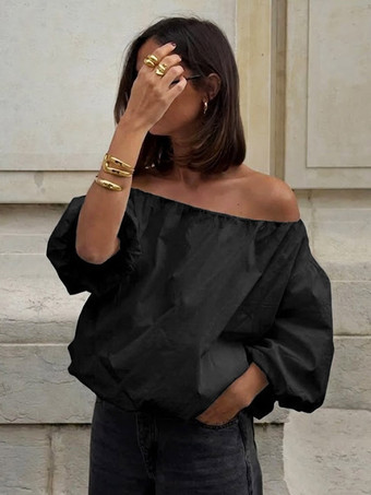 Blouse blanche élégante à épaules dénudées et manches longues en coton pour femme