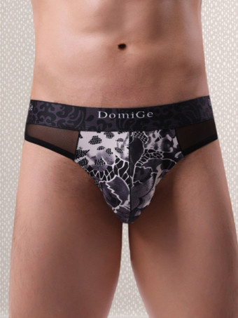 Sous-vêtements pour hommes culotte sexy string transparent à imprimé floral vert foncé