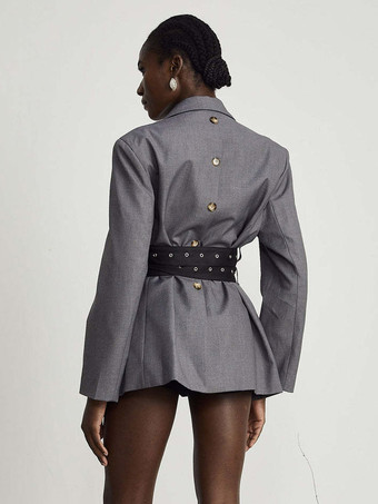 Robe blazer courte pour femme à revers cranté ceinture à rivets et taille cintrée