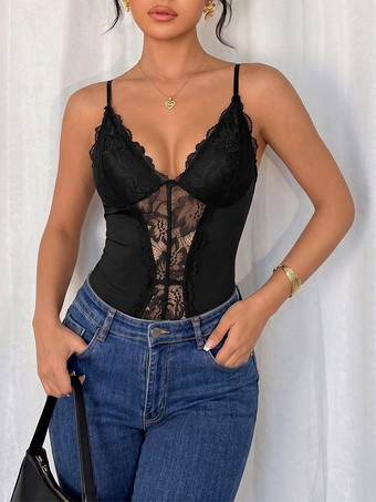 noir Body sans manches noir dos nu à bretelles fines haut sexy pour femme