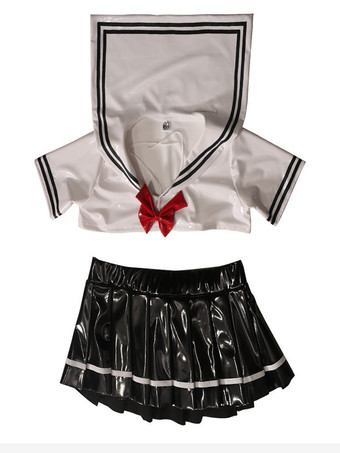 アニメ風女子高生制服 日本アニメ風 光沢PVC セーラー服ツーピース コスプレ衣装
