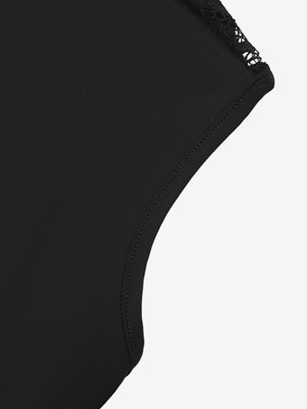 ノースリーブTシャツ ブラック バックレス レース ボートネック レディースTシャツ