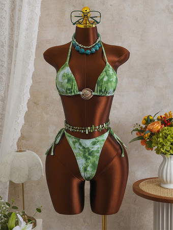 Maillot de bain bikini rose pour femme avec détails métalliques et taille naturelle maillot de bain sexy d'été