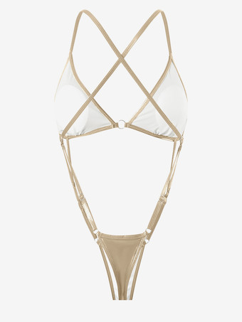 Maillot de bain bikini doré pour femme taille naturelle maillot de bain sexy d'été