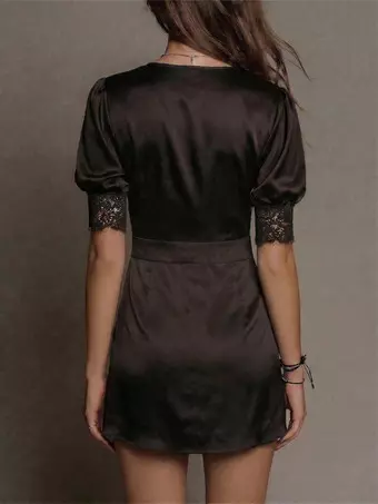 black night dress short Short Night Dress dantel- Black ft1466  ladiesandgentlemenjo