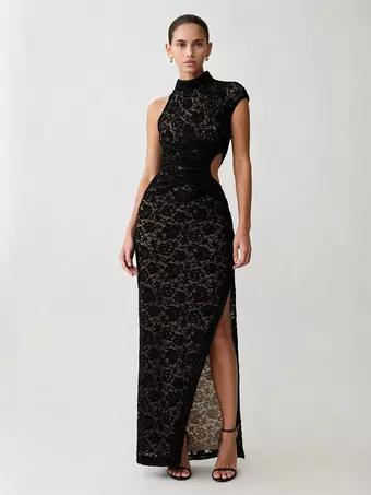 black lace high neck bodycon dress High Neck Open Back Mini Bodycon Dress In Black Lace | EGO CA