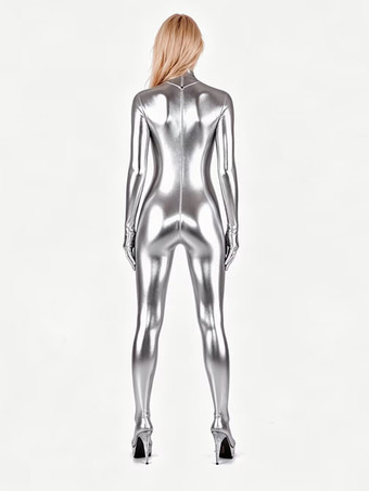 Faschingskostüm Shiny Silver Spandex Catsuit