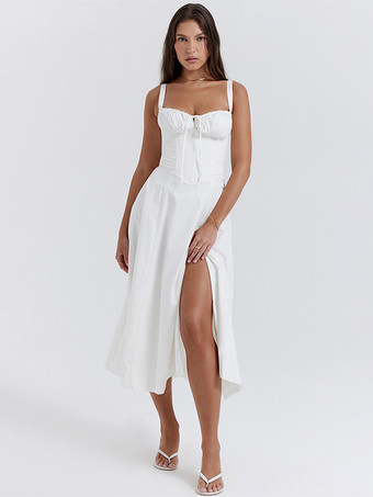 IvoryFloral Dress Midi Dress Dresses Floral Print High-slit Straps Neck Sleeveless Cottagecore Summer