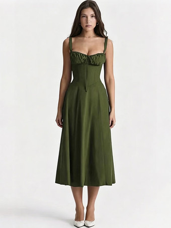 OliveFloral Dress Midi Dress Dresses Floral Print High-slit Straps Neck Sleeveless Cottagecore Summer