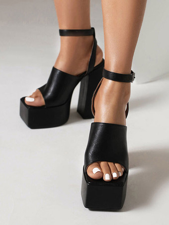 Sandali con tacco da donna Sandali in ecopelle con tacco grosso e punta quadrata
