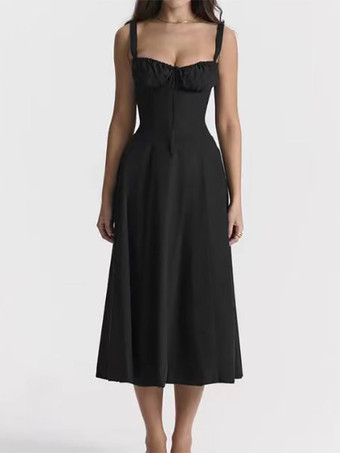 Black Floral Dress Midi Dress Dresses Floral Print High-slit Straps Neck Sleeveless Cottagecore Summer