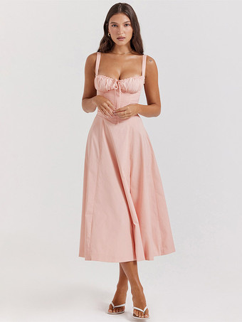 PinkFloral Dress Midi Dress Dresses Floral Print High-slit Straps Neck Sleeveless Cottagecore Summer
