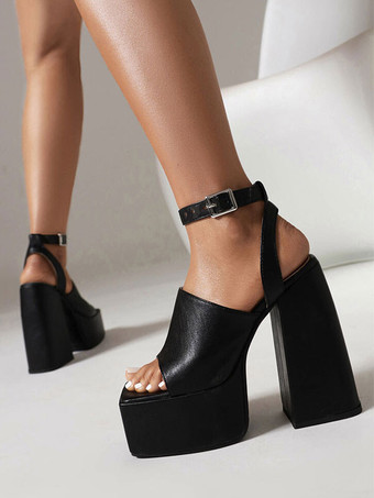 Sandali con tacco da donna Sandali in ecopelle con tacco grosso e punta quadrata