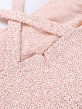 Robe de soirée maxi rose à bretelles spaghetti col à volants et fente haute robe sexy semi-formelle