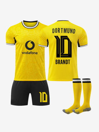 N°10Ensemble de maillots de football domicile 4 pièces Borussia Dortmund 26/27 n° 10 Reus et n° 27 Brandt pour enfants et adultes.