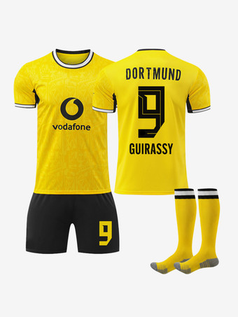 N°9Ensemble de maillots de football domicile 4 pièces Borussia Dortmund 26/27 n° 10 Reus et n° 27 Brandt pour enfants et adultes.