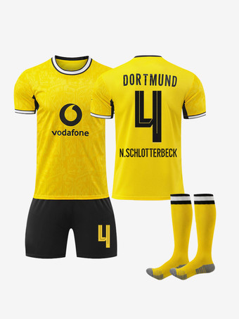 N°4Ensemble de maillots de football domicile 4 pièces Borussia Dortmund 26/27 n° 10 Reus et n° 27 Brandt pour enfants et adultes.