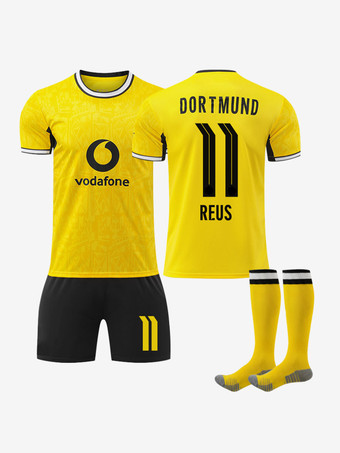 N°11Ensemble de maillots de football domicile 4 pièces Borussia Dortmund 26/27 n° 10 Reus et n° 27 Brandt pour enfants et adultes.