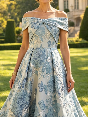 Robe longue fleurie pour la mère manches courtes coupe trapèze robe d'invitée