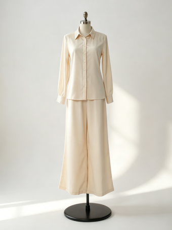 Ensemble 2 pièces en lin et coton pour femme - Chemise élégante à manches longues et ceinture et pantalon large - Style été 2026