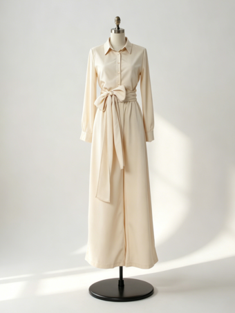 Ensemble 2 pièces en lin et coton pour femme - Chemise élégante à manches longues et ceinture et pantalon large - Style été 2026