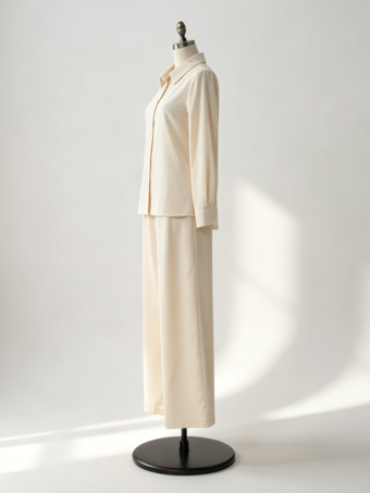 Ensemble 2 pièces en lin et coton pour femme - Chemise élégante à manches longues et ceinture et pantalon large - Style été 2026