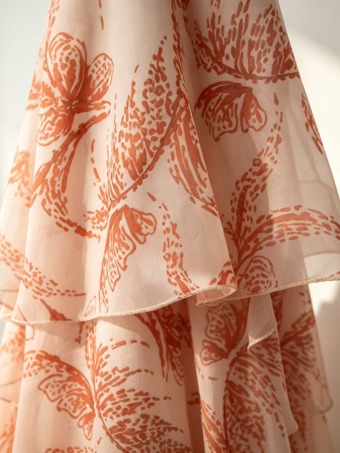 Robes de vacances maxi dos nu à volants sans manches col V chics orange et rouge