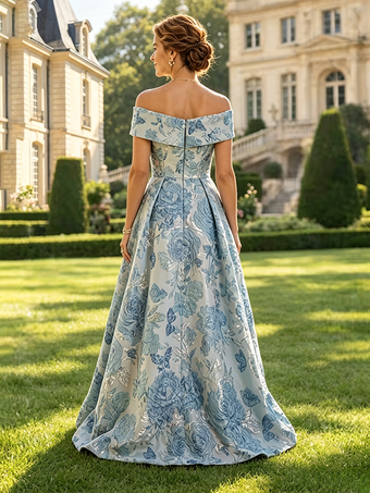 Robe longue fleurie pour la mère manches courtes coupe trapèze robe d'invitée