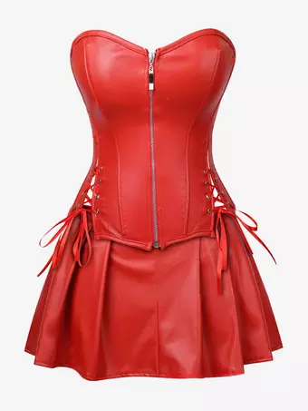 Strapless Sweetheart Faux Leather Corset Mini Dress Side Lace Up Club Outfit