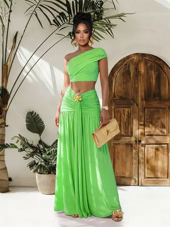 two piece outfits dress White Two-Piece Dress - Two-Piece Maxi Dress - Co-Ord Dress