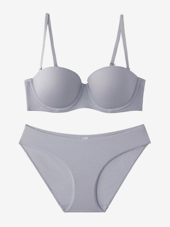 GrisEnsemble de lingerie : soutien-gorge demi-bonnet sans coutures à armatures et culotte taille mi-haute
