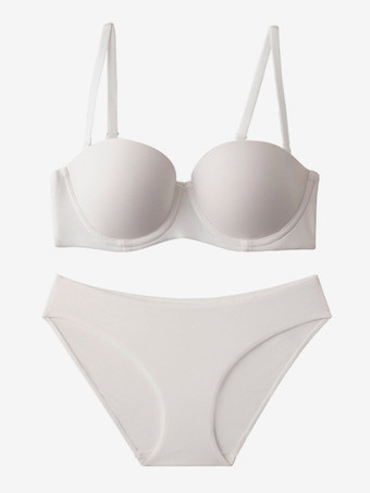 blanc Ensemble de lingerie : soutien-gorge demi-bonnet sans coutures à armatures et culotte taille mi-haute