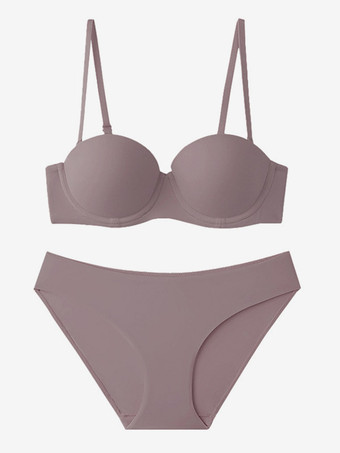 violet Ensemble de lingerie : soutien-gorge demi-bonnet sans coutures à armatures et culotte taille mi-haute