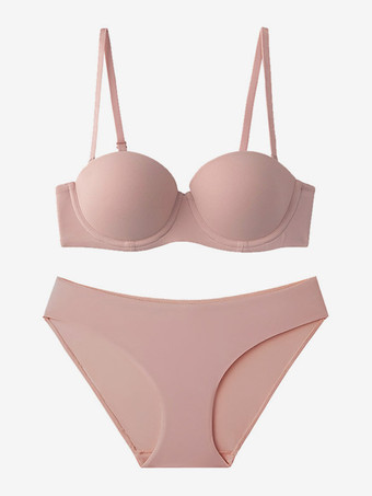rose Ensemble de lingerie : soutien-gorge demi-bonnet sans coutures à armatures et culotte taille mi-haute