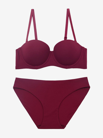 BordeauxEnsemble de lingerie : soutien-gorge demi-bonnet sans coutures à armatures et culotte taille mi-haute