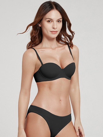 noir Ensemble de lingerie : soutien-gorge demi-bonnet sans coutures à armatures et culotte taille mi-haute