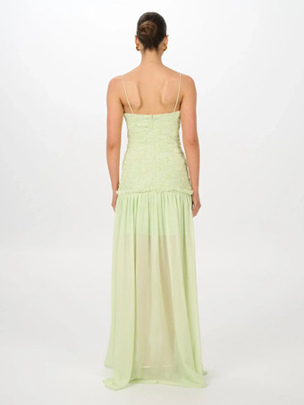 Robe de soirée maxi fleurie sans manches bustier sexy vert pastel