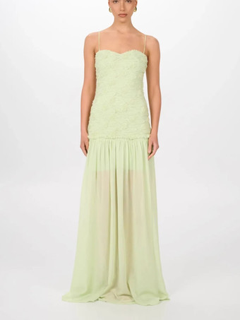 Robe de soirée maxi fleurie sans manches bustier sexy vert pastel