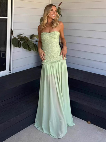 Robe de soirée maxi fleurie sans manches bustier sexy vert pastel