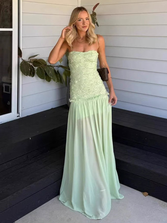Pastel vertRobe de soirée maxi fleurie sans manches bustier sexy vert pastel