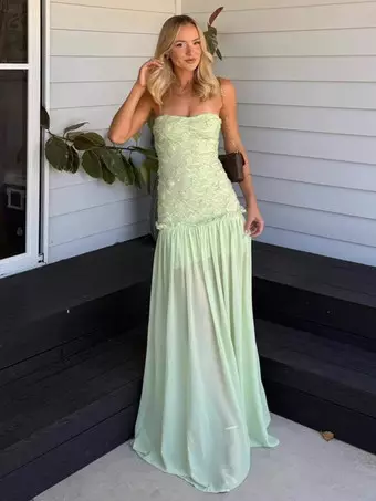 dresses pastel green Bright Thoughts Ruffled Dress Shop the Mint Look exquisite at any wedding or evening party in this elegant satin dress Drapelet Light Green A-line Prom