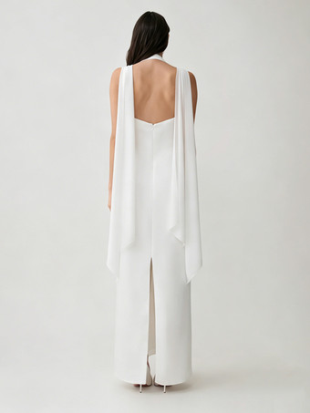ホルターネック サテン マキシドレス ディープV オープンバック スリット マーメイド イブニングガウン