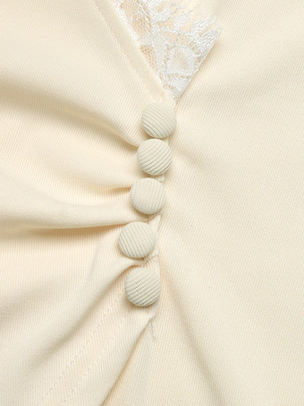 T-shirt à manches longues écru blanc col V pour femme