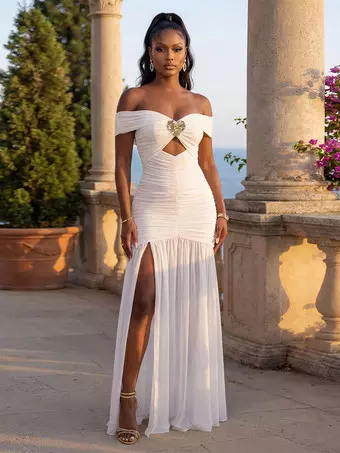 white summer party dress A Line Semi Formal Wedding Guest Dress Long Maxi Dre BL Dress womens clothes trendy summer 2024 tuduoms Women's Summer Boho White