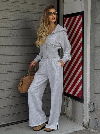 Ensemble de survêtement : haut court à capuche pantalon large vêtement d'intérieur doux pour femme