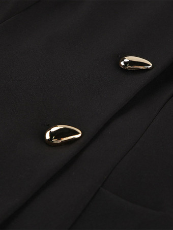 Robe de soirée à col montant boutons dorés manches longues poche blazer de bureau