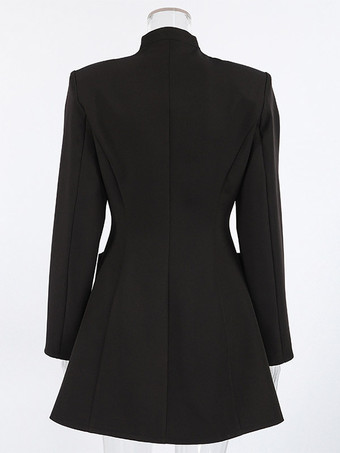 Robe de soirée à col montant boutons dorés manches longues poche blazer de bureau