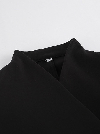 Robe de soirée à col montant boutons dorés manches longues poche blazer de bureau