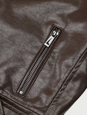 Veste de motard courte en cuir marron fermeture éclair à revers et ceinture coupe ajustée.
