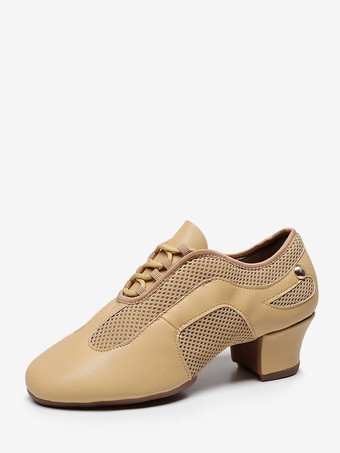 ラクダ色 ボールルームダンスシューズ 女性用チャンキーヒールダンスシューズ